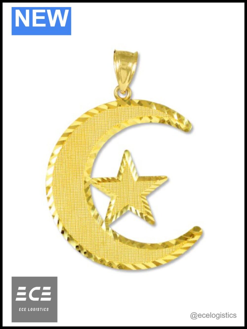 14k Gold Crescent Moon and Star Islamic Charm Pendant